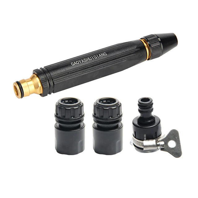 High Pressure Garden Hose Nozzle with Adjustable Spray Tip and Brass Quick-Connect Fitting