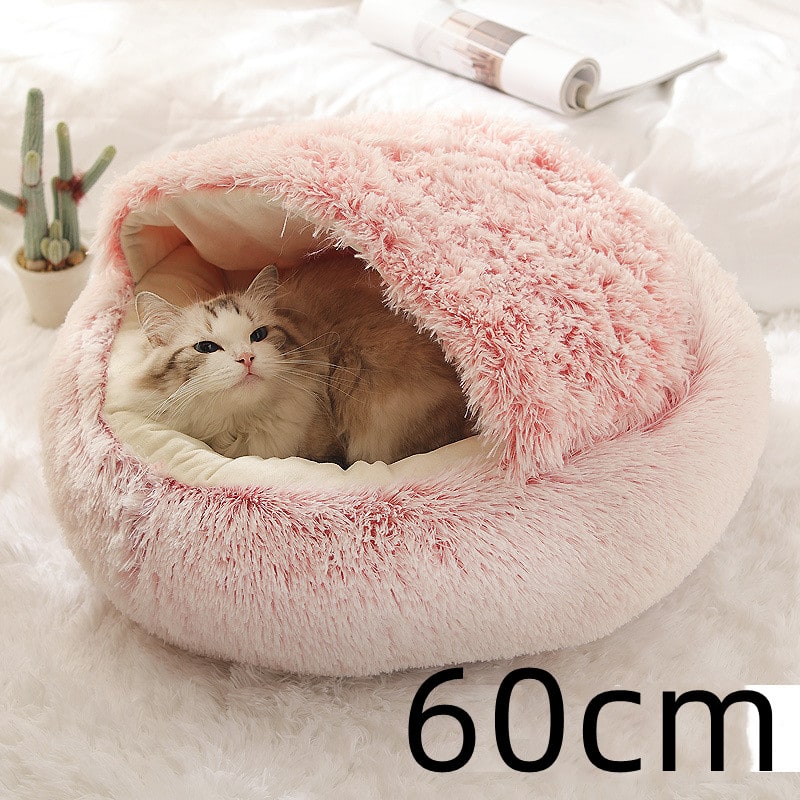 Hooded Cat Bed with Cave Design and Plush Donut Shape Enclosed Cozy Pet with Cushioned Rim