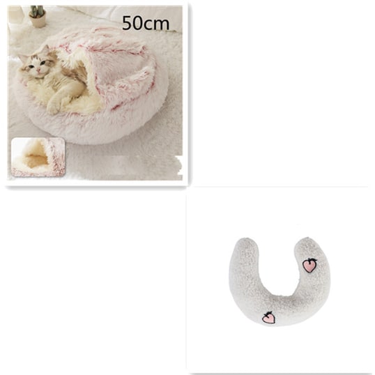 Hooded Cat Bed with Cave Design and Plush Donut Shape Enclosed Cozy Pet with Cushioned Rim