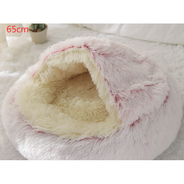 Hooded Cat Bed with Cave Design and Plush Donut Shape Enclosed Cozy Pet with Cushioned Rim