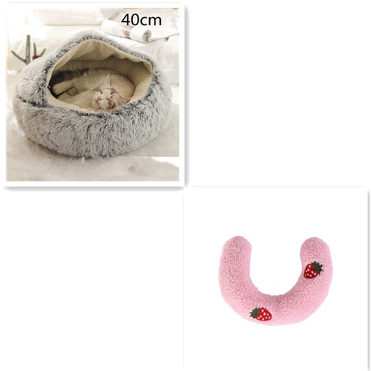 Hooded Cat Bed with Cave Design and Plush Donut Shape Enclosed Cozy Pet with Cushioned Rim
