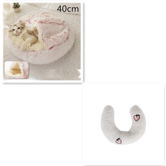 Hooded Cat Bed with Cave Design and Plush Donut Shape Enclosed Cozy Pet with Cushioned Rim