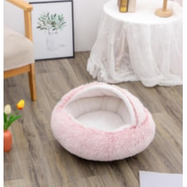 Hooded Cat Bed with Cave Design and Plush Donut Shape Enclosed Cozy Pet with Cushioned Rim
