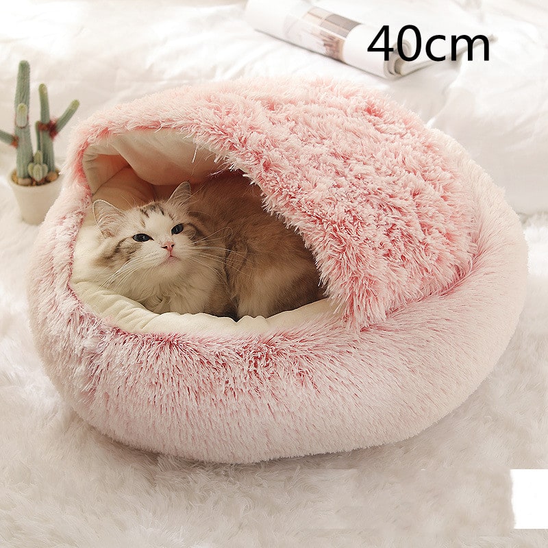 Hooded Cat Bed with Cave Design and Plush Donut Shape Enclosed Cozy Pet with Cushioned Rim