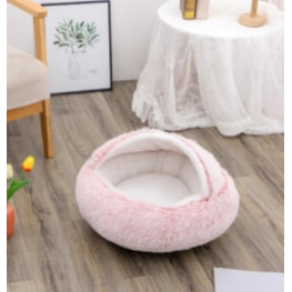Hooded Cat Bed with Cave Design and Plush Donut Shape Enclosed Cozy Pet with Cushioned Rim