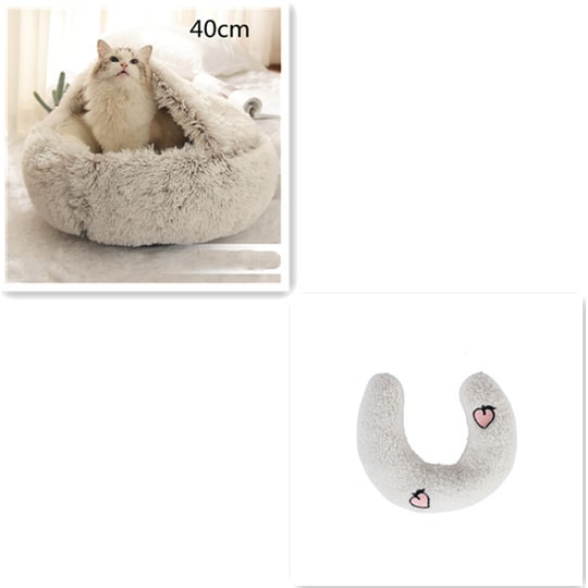 Hooded Cat Bed with Cave Design and Plush Donut Shape Enclosed Cozy Pet with Cushioned Rim