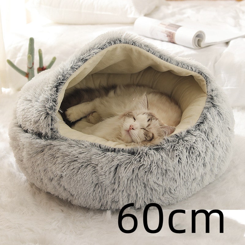 Hooded Cat Bed with Cave Design and Plush Donut Shape Enclosed Cozy Pet with Cushioned Rim