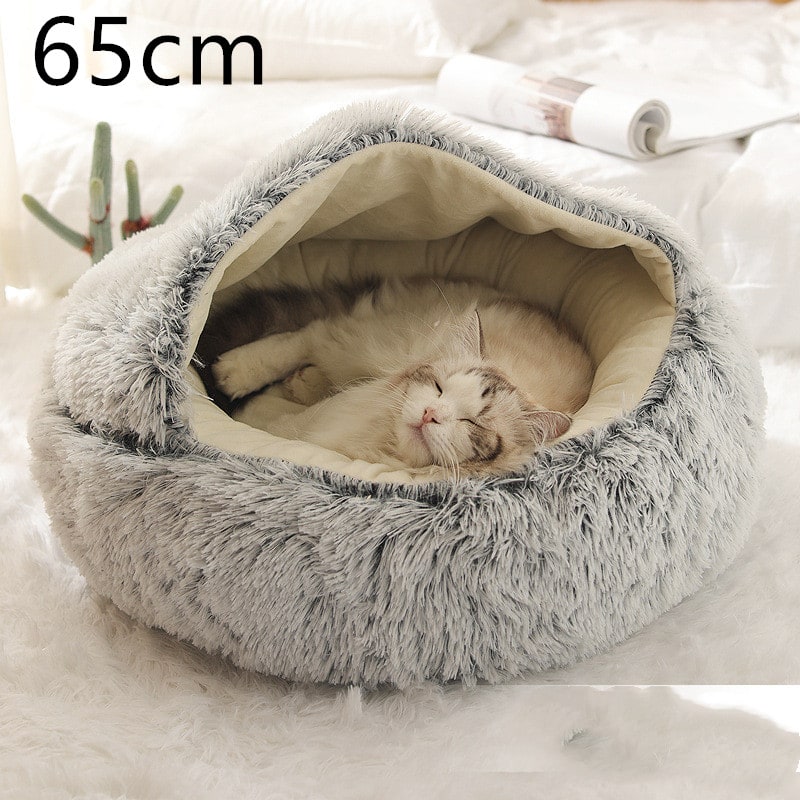 Hooded Cat Bed with Cave Design and Plush Donut Shape Enclosed Cozy Pet with Cushioned Rim