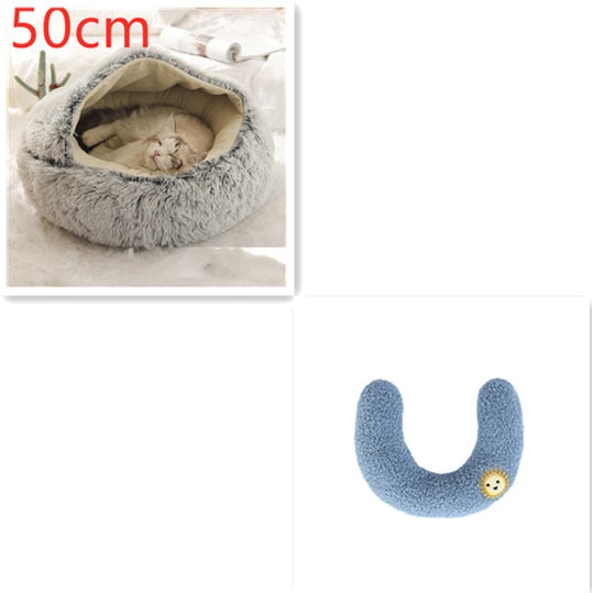 Hooded Cat Bed with Cave Design and Plush Donut Shape Enclosed Cozy Pet with Cushioned Rim
