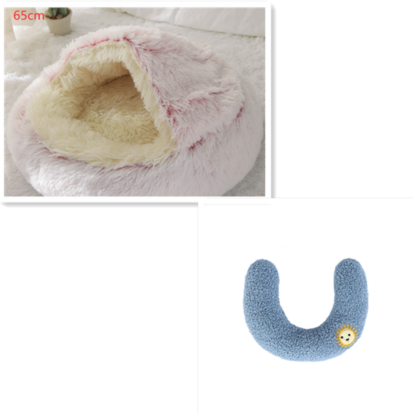 Hooded Cat Bed with Cave Design and Plush Donut Shape Enclosed Cozy Pet with Cushioned Rim