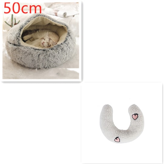 Hooded Cat Bed with Cave Design and Plush Donut Shape Enclosed Cozy Pet with Cushioned Rim