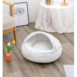 Hooded Cat Bed with Cave Design and Plush Donut Shape Enclosed Cozy Pet with Cushioned Rim