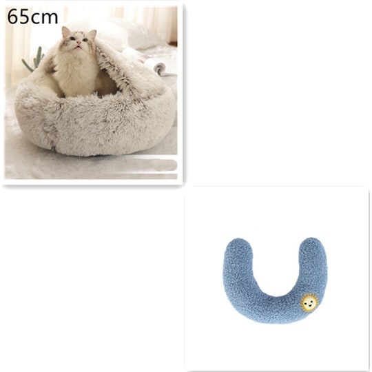 Hooded Cat Bed with Cave Design and Plush Donut Shape Enclosed Cozy Pet with Cushioned Rim