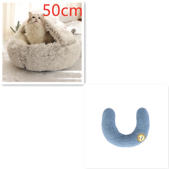 Hooded Cat Bed with Cave Design and Plush Donut Shape Enclosed Cozy Pet with Cushioned Rim