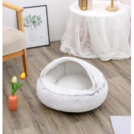 Hooded Cat Bed with Cave Design and Plush Donut Shape Enclosed Cozy Pet with Cushioned Rim