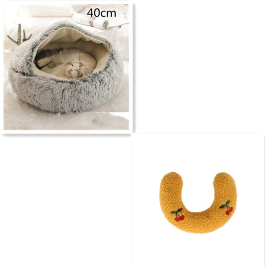 Hooded Cat Bed with Cave Design and Plush Donut Shape Enclosed Cozy Pet with Cushioned Rim