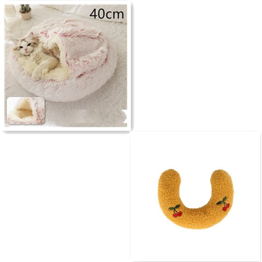 Hooded Cat Bed with Cave Design and Plush Donut Shape Enclosed Cozy Pet with Cushioned Rim