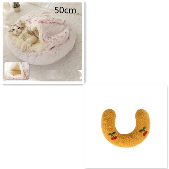 Hooded Cat Bed with Cave Design and Plush Donut Shape Enclosed Cozy Pet with Cushioned Rim