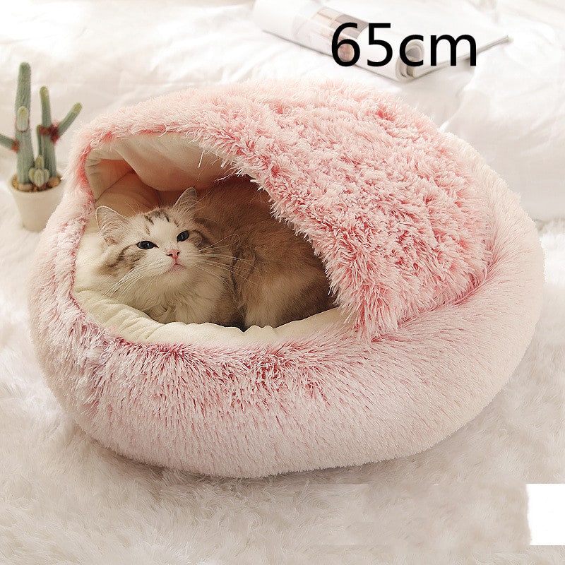 Hooded Cat Bed with Cave Design and Plush Donut Shape Enclosed Cozy Pet with Cushioned Rim