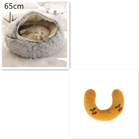Hooded Cat Bed with Cave Design and Plush Donut Shape Enclosed Cozy Pet with Cushioned Rim