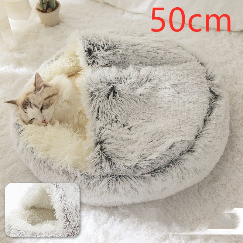 Hooded Cat Bed with Cave Design and Plush Donut Shape Enclosed Cozy Pet with Cushioned Rim