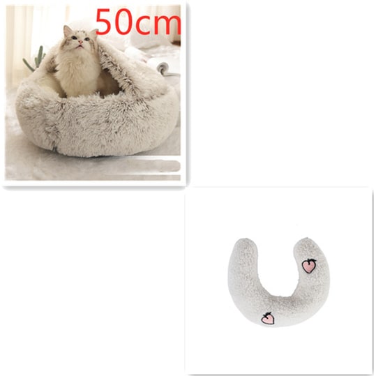 Hooded Cat Bed with Cave Design and Plush Donut Shape Enclosed Cozy Pet with Cushioned Rim