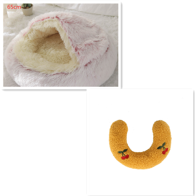 Hooded Cat Bed with Cave Design and Plush Donut Shape Enclosed Cozy Pet with Cushioned Rim