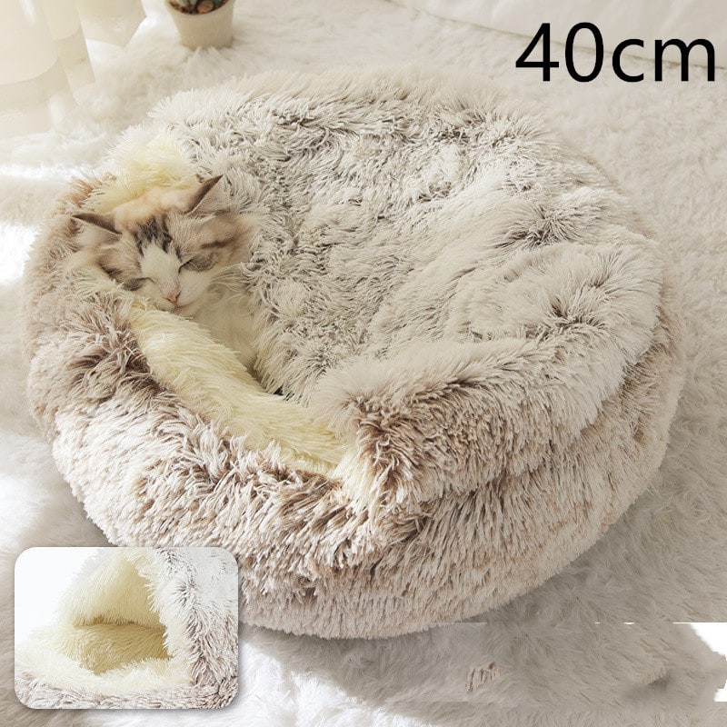 Hooded Cat Bed with Cave Design and Plush Donut Shape Enclosed Cozy Pet with Cushioned Rim