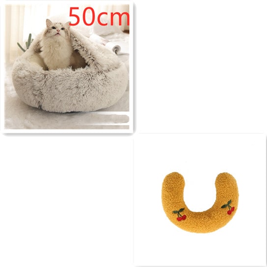 Hooded Cat Bed with Cave Design and Plush Donut Shape Enclosed Cozy Pet with Cushioned Rim