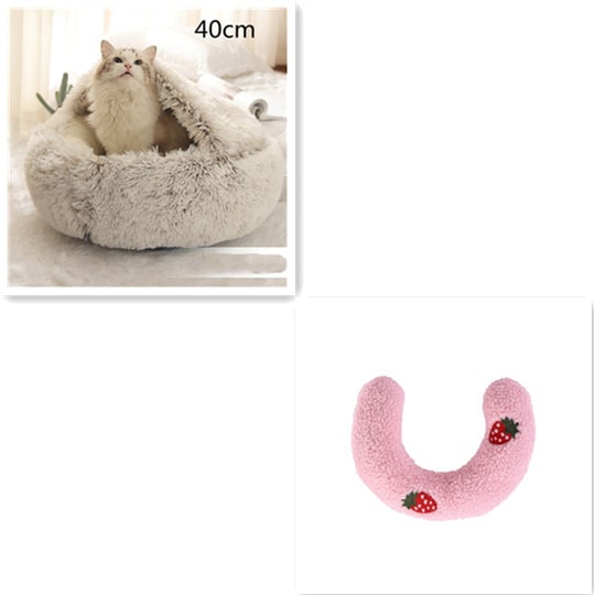 Hooded Cat Bed with Cave Design and Plush Donut Shape Enclosed Cozy Pet with Cushioned Rim