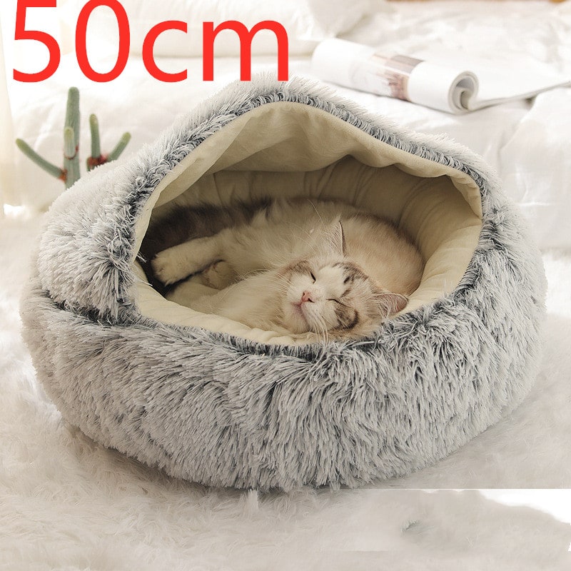 Hooded Cat Bed with Cave Design and Plush Donut Shape Enclosed Cozy Pet with Cushioned Rim