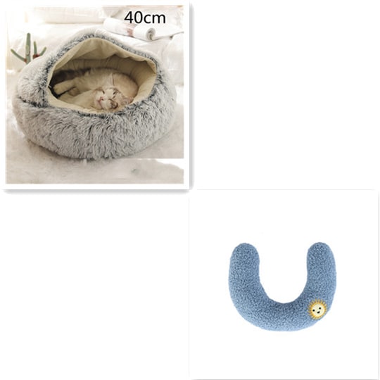 Hooded Cat Bed with Cave Design and Plush Donut Shape Enclosed Cozy Pet with Cushioned Rim