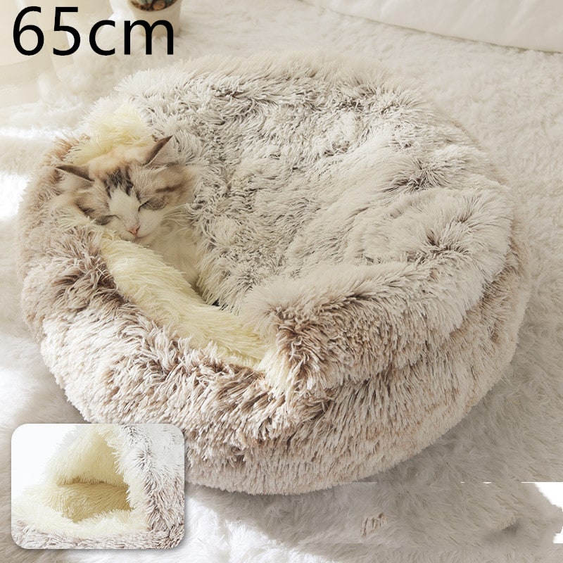Hooded Cat Bed with Cave Design and Plush Donut Shape Enclosed Cozy Pet with Cushioned Rim