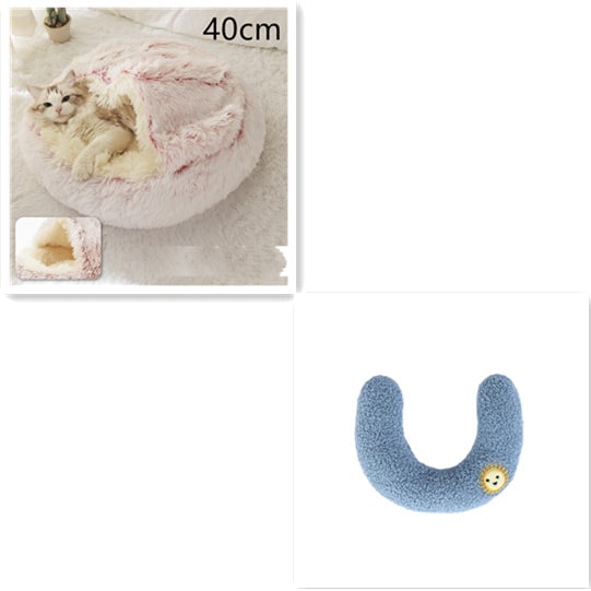 Hooded Cat Bed with Cave Design and Plush Donut Shape Enclosed Cozy Pet with Cushioned Rim