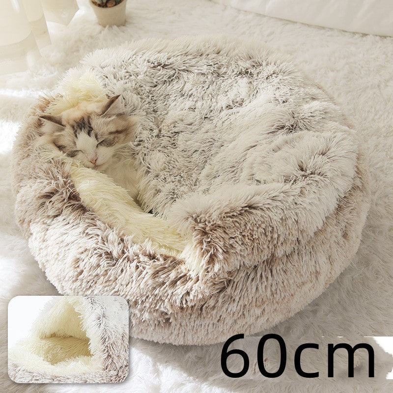 Hooded Cat Bed with Cave Design and Plush Donut Shape Enclosed Cozy Pet with Cushioned Rim