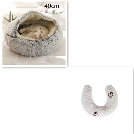 Hooded Cat Bed with Cave Design and Plush Donut Shape Enclosed Cozy Pet with Cushioned Rim