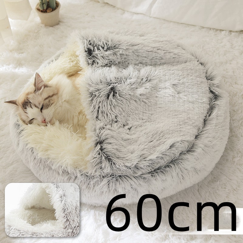 Hooded Cat Bed with Cave Design and Plush Donut Shape Enclosed Cozy Pet with Cushioned Rim