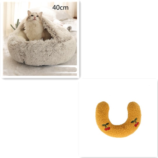 Hooded Cat Bed with Cave Design and Plush Donut Shape Enclosed Cozy Pet with Cushioned Rim