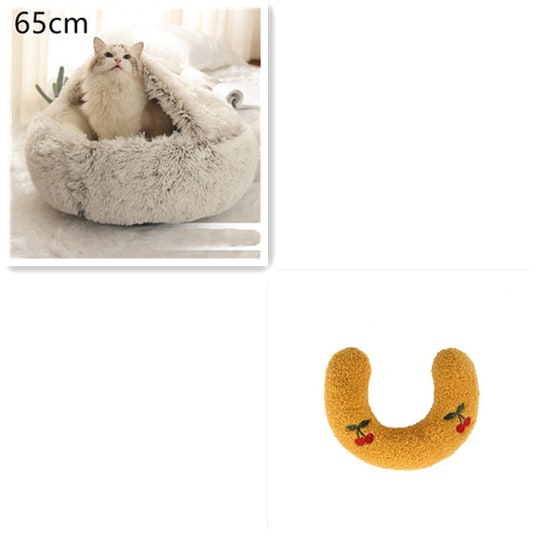 Hooded Cat Bed with Cave Design and Plush Donut Shape Enclosed Cozy Pet with Cushioned Rim