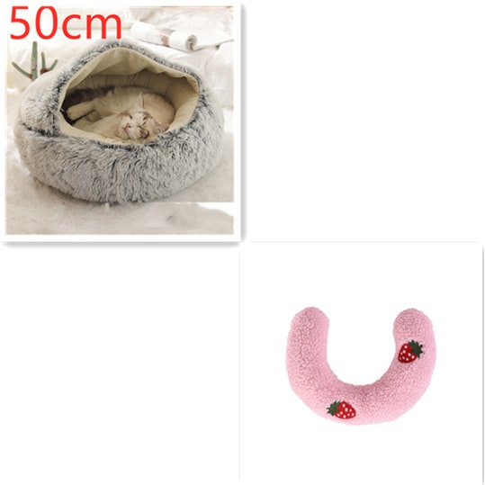Hooded Cat Bed with Cave Design and Plush Donut Shape Enclosed Cozy Pet with Cushioned Rim