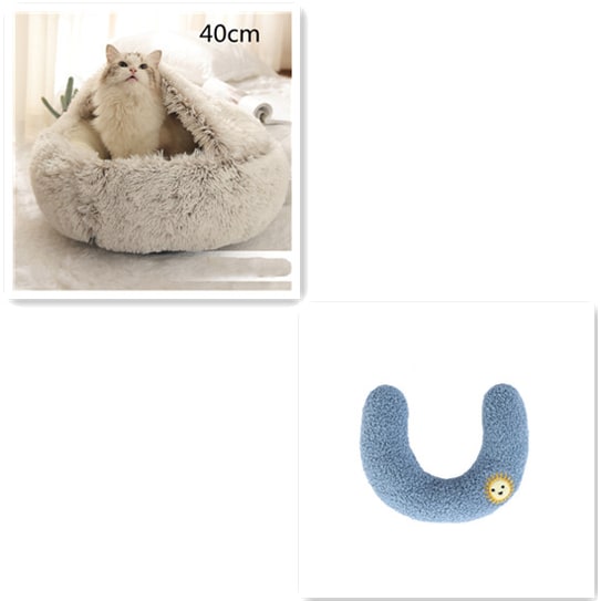 Hooded Cat Bed with Cave Design and Plush Donut Shape Enclosed Cozy Pet with Cushioned Rim