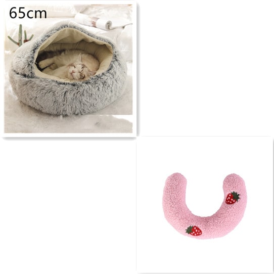 Hooded Cat Bed with Cave Design and Plush Donut Shape Enclosed Cozy Pet with Cushioned Rim