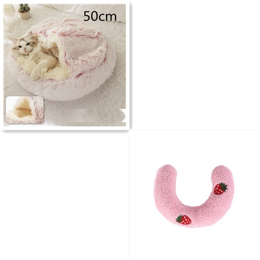 Hooded Cat Bed with Cave Design and Plush Donut Shape Enclosed Cozy Pet with Cushioned Rim