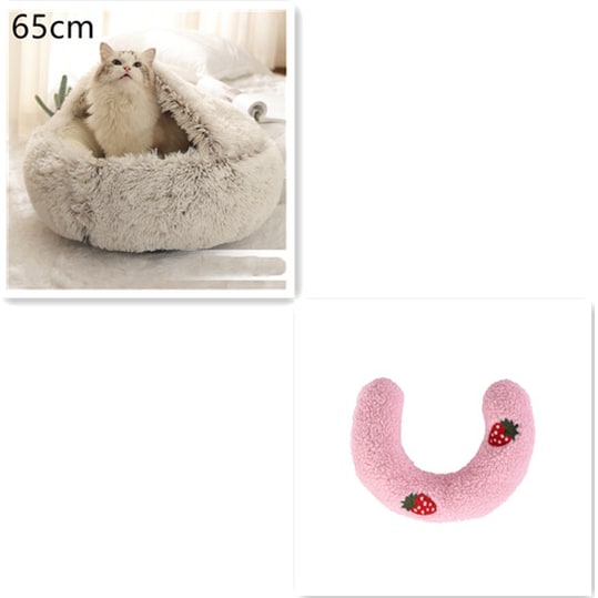 Hooded Cat Bed with Cave Design and Plush Donut Shape Enclosed Cozy Pet with Cushioned Rim