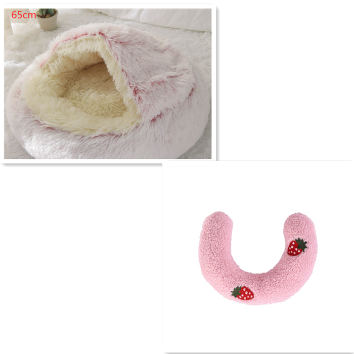 Hooded Cat Bed with Cave Design and Plush Donut Shape Enclosed Cozy Pet with Cushioned Rim