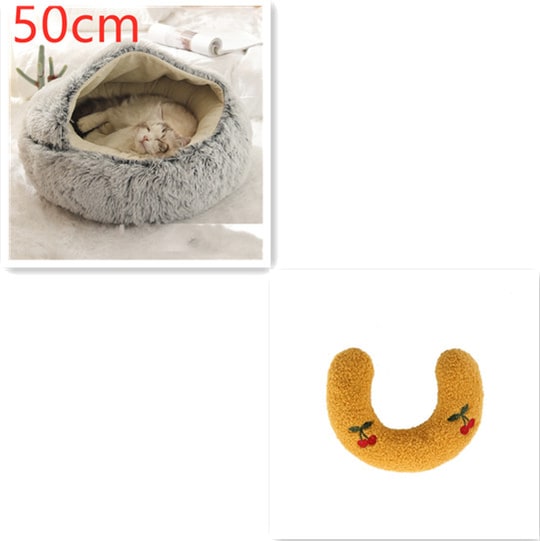 Hooded Cat Bed with Cave Design and Plush Donut Shape Enclosed Cozy Pet with Cushioned Rim