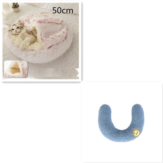 Hooded Cat Bed with Cave Design and Plush Donut Shape Enclosed Cozy Pet with Cushioned Rim