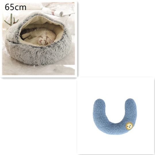Hooded Cat Bed with Cave Design and Plush Donut Shape Enclosed Cozy Pet with Cushioned Rim