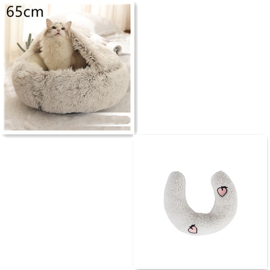 Hooded Cat Bed with Cave Design and Plush Donut Shape Enclosed Cozy Pet with Cushioned Rim