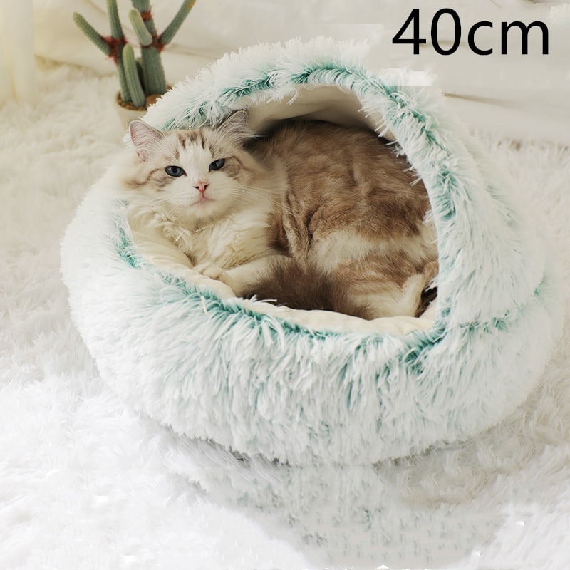 Hooded Cat Bed with Cave Design and Plush Donut Shape Enclosed Cozy Pet with Cushioned Rim